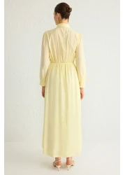  Modest فستان منسوج بياقة قميص من قماش الجاكار باللون الأصفر الفاتح TCTSS25EB00009