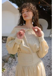 Olcay Blouse Skirt Double Set with Corsage Detail Lemon Mold 9327-Tk