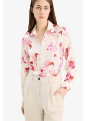 Defacto قميص طويل الأكمام من الساتان منقوش بقصة واسعة مقاس كبير T6892AZ25SP