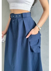 MD trend تنورة نسائية بحزام وجيب كبير ومفصلة