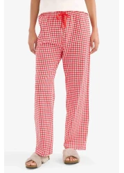 Defacto Pajama Sets Short Sleeve Top Stretchy Waisted Checked Long Bottom-Fall in Love E4822Ax25Sp