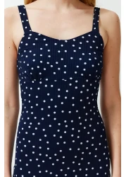  Collection فستان طويل محبوك مرن منقوش باللون الأزرق الداكن TWOSS24EL00682