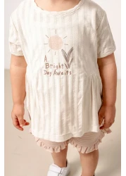 bombe طقم شورت قطني أرجواني للأطفال الرضع مريح مكون من قطعتين، طقم علوي وسفلي عصري