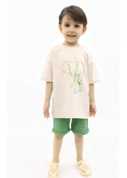 BALKABAĞI Elephant Stone Color T-shirt Green Muslin Shorts Set TYE0031