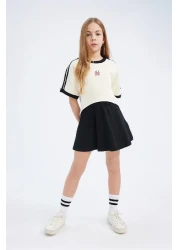 Defacto Girls' 2-Piece Set Crew Neck Printed Short Sleeve T-Shirt Skirt E0416A825Sm