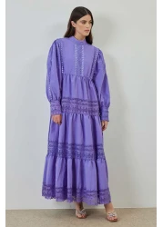 Hooopstore فستان بتفاصيل دانتيل أرجواني