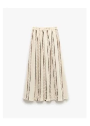 Koton Geometric Patterned A-Line Long Skirt with Ruched Waist