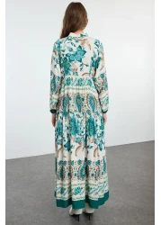  Modest Green Floral Patterned Viscose Dress - TCTSS24EB00221