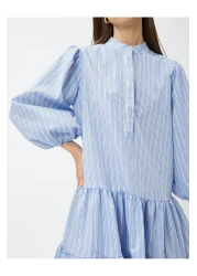 Koton فستان قميص قصير بياقة رائعة وأكمام منفوخة بطبقات