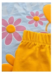 My Baby's World Flower Pattern Puffy Print Blue Tshirt Sun Yellow Biker Leggings Girl's Summer Suit Mtyk0057