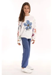 zepkids Floral Printed Ecru Indigo Color Girl's Tracksuit Set
