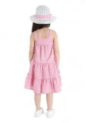 VOY KİDS Girl's Summer Patterned Dress with Hat