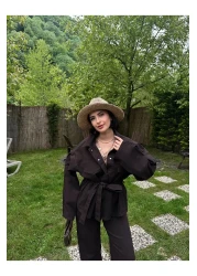 MY LİKA بدلة جينز بحزام الخصر وسترة وسروال كبير الحجم