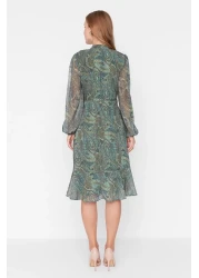  Collection نمط شال أخضر - فستان شتوي منسوج منتفخ TWOAW23EL01436