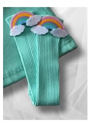 özge başaran Mint Girl's 4-Piece Set – Ruffled Shorts T-Shirt Socks Band Combination