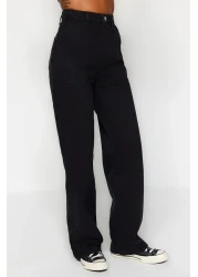  Collection Black High Waist Wide Leg Jeans with Pocket Detail TWOAW22JE0595