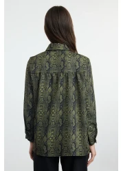  Collection قميص منسوج من الساتان بنمط الأفعى - TWOAW25GO00053