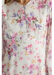  Modest Ecru Floral Print Woven Chiffon Dress Tctss25Eb00036