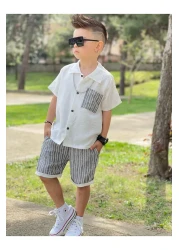 Yalçınoğlu Kids Summer Boy's Suit - Shirt + Shorts Combination - Cool Summer Boy's Suit - Stretch Fabric -