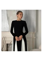 GZMBUTİK Women's Black and White Princess Cut Skirt Fluffy Long Dress