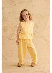 Fahhar Kids Ribbon Linen Suit Yellow