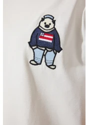 Happiness İstanbul Women's White Crew Neck Embroidered Oversize Knitted T-Shirt NJ00142