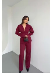 fmnbutik Pinterest - سترة ذات تصميم متوافق، بنطلون بالازو، طقم عصري أنيق