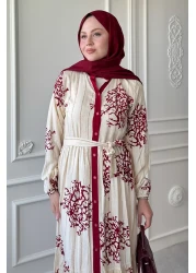 InStyle فستان فيسكوز أحمر داكن ملون بتفاصيل الأنابيب