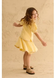 Fahhar Kids Water Stone Detailed Skirt Suit Yellow