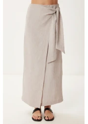 Happiness İstanbul Women's Beige Linen Shirt Skirt Suit Fn03475