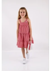 Midani Store Summer Girl's Dress Set with Straw Hat - Plaid Pattern (4-10) Years