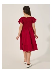 Styli Schiffli Smocked Detail Tiered Dress