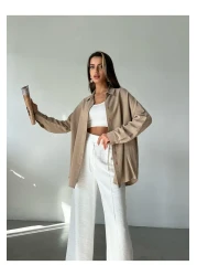 Laluvia Milk Coffee Oversize Off Shoulder Linen Shirt