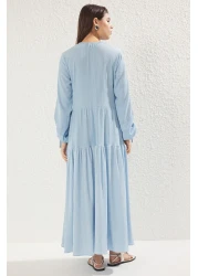  Modest Blue Sleeve Detail Knitted Dress Tctss25Eb00046