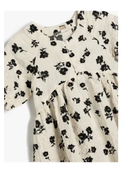 Koton Printed Floral cotton Dress with short sleeve