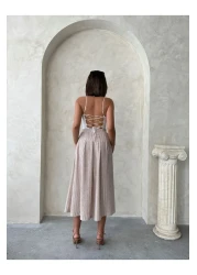 HARVESSE Pleated Midi Linen Look Skirt