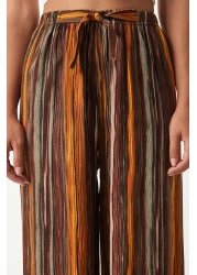 Happiness İstanbul بنطلون بالازو فسكوزي منقوش باللون البني للنساء EN00606