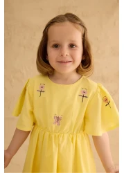 Fahhar Kids فستان قطن مطرز أصفر