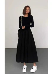 charango Women's Evaze Maxi Flared Skirt Combined Long Sleeve Dress