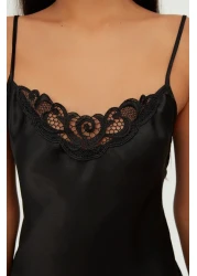  Collection Satin Woven Black Lace Shorts Pajamas Set - Thmaw21Pt0843