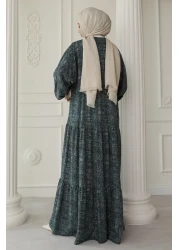 InStyle Slim Mixed Pattern Viscose Khaki Dress