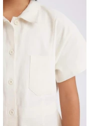 Defacto Girl's Gabardine Pocket Button Short Sleeve Summer Dress D9223A825Sm