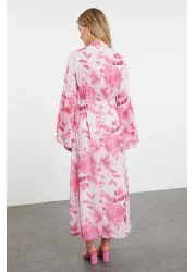  Modest فستان شيفون فوشيا مزين بالزهور - بطانة منسوجة TCTSS24EB00276