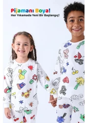 Yalçınoğlu Kids طقم بيجامات أطفال قابل للطلاء + قلم رصاص I أحلام ملونة I إعادة التصميم لكل غسل