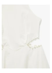 Koton Cotton Lined Crew Neck Window Detail Beaded Sleeveless Midi Dress