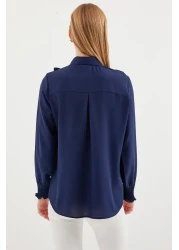 Bigdart 20223 Model Navy Blue Long Sleeve Ruffle Shirt