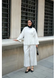 LOCCO Almond Stitched Women's Kimono Set White