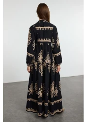  Modest فستان أسود منسوج من الفيسكوز بنمط أصلي TCTSS24EB00221