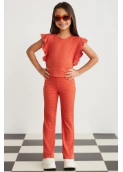 GRIMELANGE Delıla Girl's Crew Neck Sleeveless Pomegranate Flower Top and Bottom Set