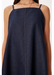 Happiness İstanbul Women's Dark Navy Blue Strap Summer Denim Dress Mx00200